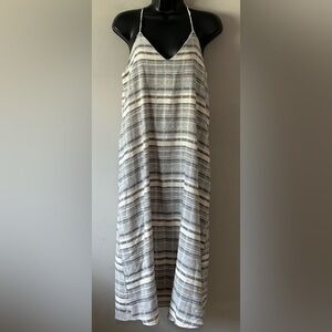 NYMPHE Blue/grey and cream Striped Midi Dress - Size MEDIUM